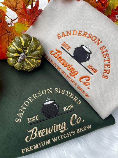 Sanderson Sisters Embroidery Sweatshirt, Brewing Co Halloween Sweatshirt