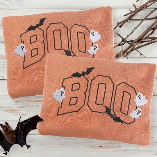 Discover Boo Ghost Embroidered Sweatshirt, Halloween Embroidered Sweatshirt