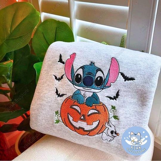 Discover Halloween Stitch Disney Embroidered Sweatshirt, Stitch Embroidered Hoodie