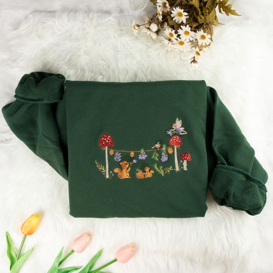 Discover Mushroom squirrel Embroidered Sweatshirt | Mushroom Embroidered T-shirt