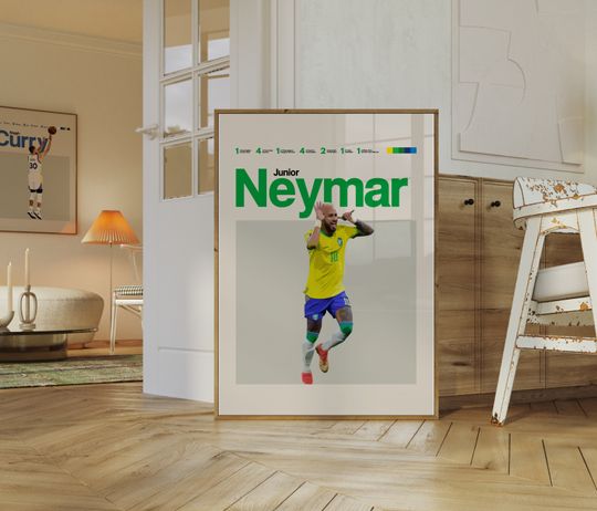 Neymar Poster, Football Poster, Minimalist, Helvetica, Mid-Century Modern, Football Bedroom Decor, Soccer Gift