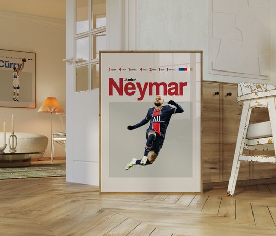 Neymar Poster, Football Poster, Minimalist, Helvetica, Mid-Century Modern, Football Bedroom Decor, Soccer Gift
