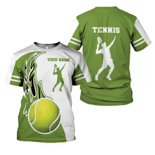 Discover Personalized Tennis Green Pattern Gift 3D All Over Print T-shirt Gift
