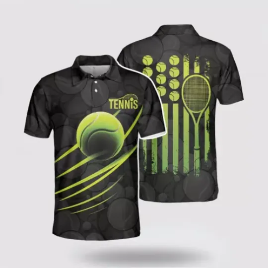 Black Tennis Polo Shirt For Men Tennis 3D All Over Print Polo Shirt