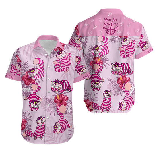 Cheshire Cat Shirt, Cat Hawaiian Shirt,  Alice Wonderland Shirt, Beach Hawaiian Shirt