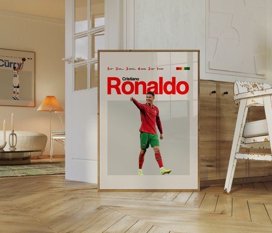 Cristiano Ronaldo Poster, Football Poster, Minimalist, Helvetica, Mid-Century Modern, Football Bedroom Decor, Soccer Gift