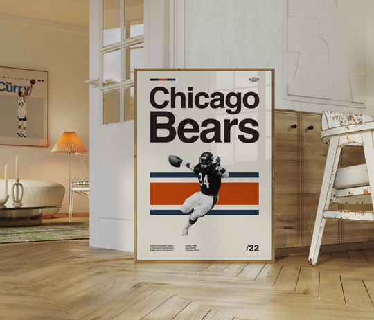 Chicago Bears Poster, Minimalist, Helvetica, Mid-Century Modern, Football Bedroom Decor, football Gift