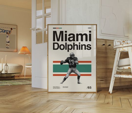 Miami Dolphins Poster, Minimalist, Helvetica, Mid-Century Modern, Football Bedroom Decor, football Gift