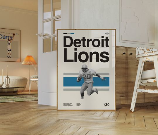 Discover Detroit Lions Poster, Minimalist, Helvetica, Mid-Century Modern, Football Bedroom Decor, football Gift
