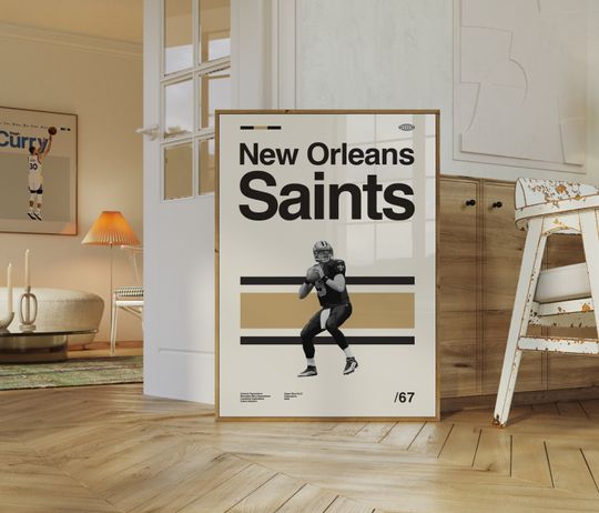 New Orleans Saints Poster, Minimalist, Helvetica, Mid-Century Modern, Football Bedroom Decor, football Gift