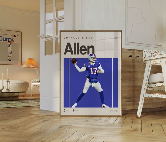 Josh Allen Poster, Buffalo Bills football Poster, Minimalist, Helvetica, Mid-Century Modern, Football Bedroom Decor, football Gift
