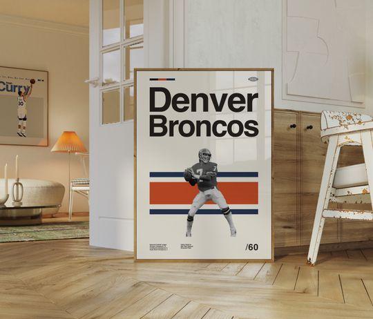 Denver Broncos Poster, Minimalist, Helvetica, Mid-Century Modern, Football Bedroom Decor, football Gift
