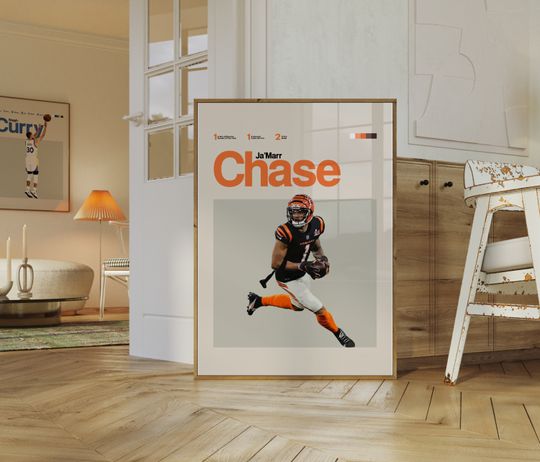 Ja'Marr Chase Poster, Cincinnati Bengals football Poster, Minimalist, Helvetica, Mid-Century Modern, Football Bedroom Decor, football Gift