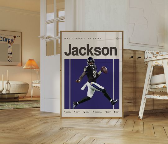 Lamar Jackson Poster, Baltimore Ravens football Poster, Minimalist, Helvetica, Mid-Century Modern, Football Bedroom Decor, football Gift