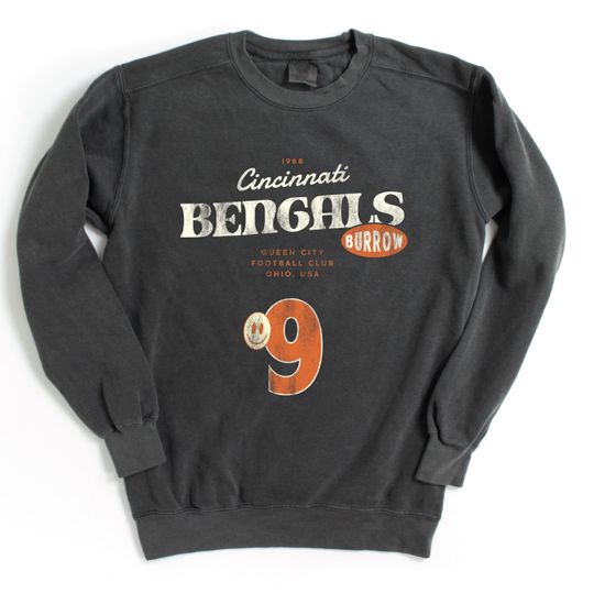 Discover Cincinnati Bengals Joe Burrow Retro Crewneck Comfort Colors Sweatshirt in Pepper and Terracotta, football Fan Gear,