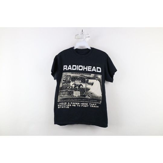 Discover Vintage Y2K 2000 Mens Small Faded Spell Out Fast Track Radiohead Band T-Shirt, Vintage Radiohead Band T-Shirt, Vintage Y2K Band T-Shirt, Y2K