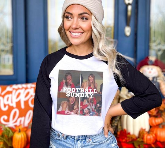 Discover Football Sunday Taylor 3\4 Sleeve Baseball Tee Retro Football Season Kansas City Football taylor version Football Taylor & Travis KC Chiefs Raglan