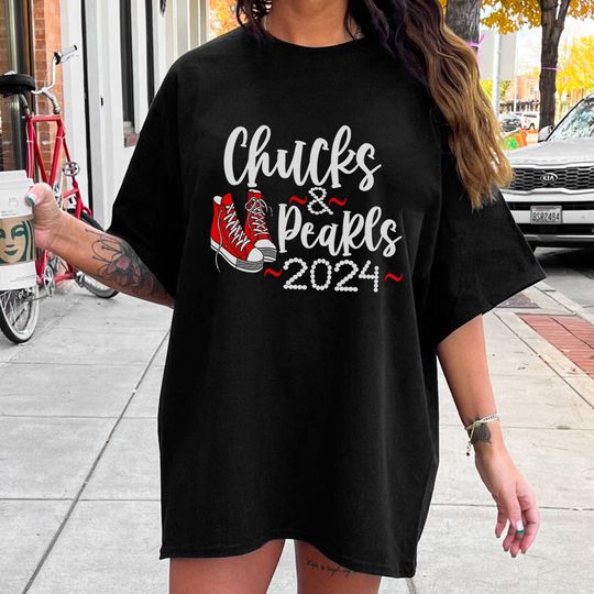 Kamala Harris 2024 Shirt, Chucks And Pearls T-Shirt, Madam President Tee, Kamala Rally Shirt, Presidential Election 2024