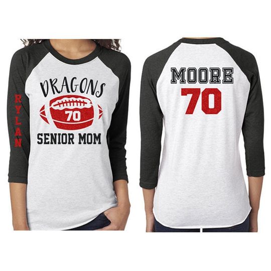 Senior Football Mom Shirt | Glitter Football Senior Shirt  | 3/4 Sleeve Raglan Shirt | Football Spirit Wear | Customize Team & Colors