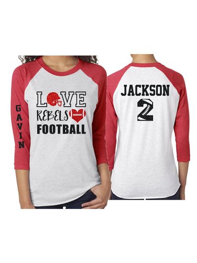 Football Mom Shirt | Glitter Love Football Shirt | 3/4 Sleeve Raglan | Customize Team & Colors