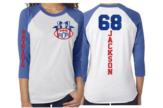 Glitter Mom Football 3/4 Sleeve Baseball Shirt|Customize with your Team & Colors