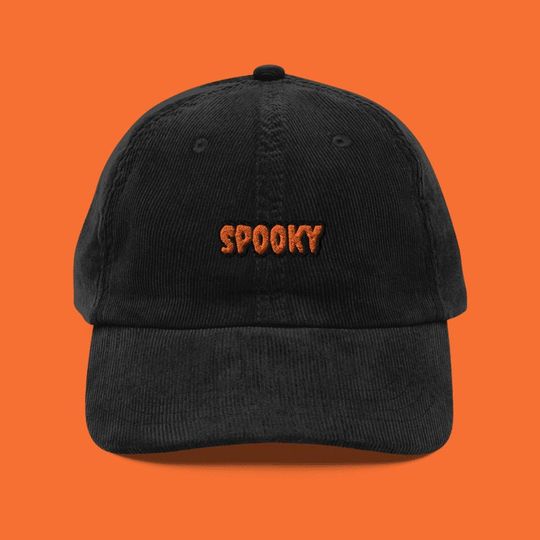 Spooky Embroidered Corduroy Dad Hat Halloween Horror Cap Orange & Black