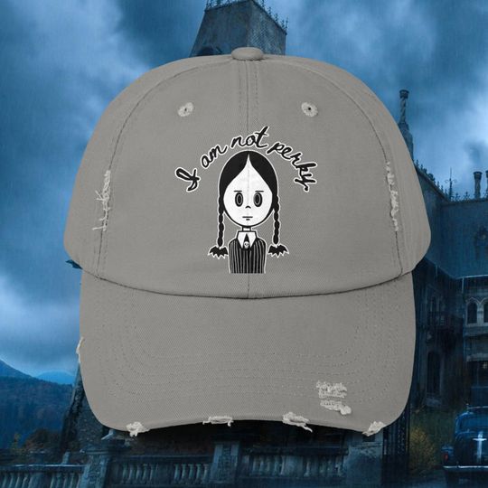 Wednesday Hat I am not Perky distressed cap Halloween accessory Wednesday Addams baseball