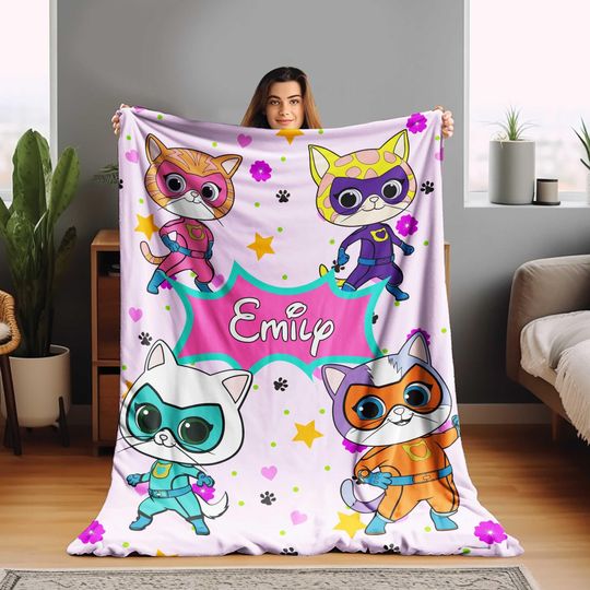 Custom Super Kitties Blanket, Custom Super Kitties Blanket, Super Kittie Buddy Bitsy Ginny Sparks Hero Blanket, Disneyland Kitties