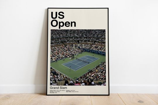US Open Poster, Tennis Grand Slam Print, Flushing Meadows, Minimalist, Mid-Century Modern Print, Tennis Fan Gift, Bedroom Sports Poster