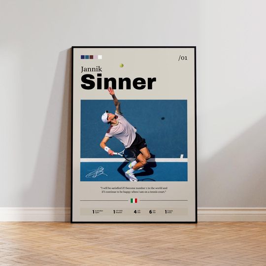 Jannik Sinner Poster, Tennis Print, Sinner Print Decor, Tennis Star, Sports Wall Art, Sinner Fan Gift