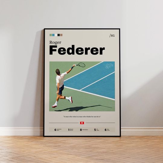 Roger Federer Poster, Tennis Print, Federer Print Decor, Tennis Legend, Sports Wall Art, Roger Federer Fan Gift