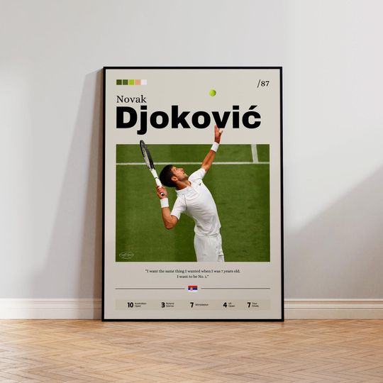 Novak Djokovic Poster, Tennis Print, Djokovic Print Decor, Tennis Legend, Sports Wall Art, Novak Djokovic Fan Gift