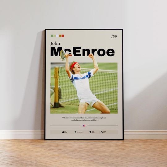 John McEnroe Poster, Tennis Art Print, Vintage Sports Wall Decor, Athlete Portrait, Gift for Fans, Retro Illustration Tennis Legend Poster