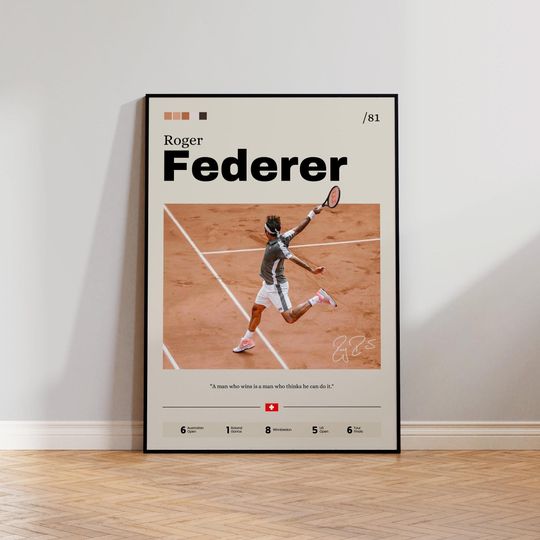 Roger Federer Poster, Tennis Print, Federer Print Decor, Tennis Legend, Sports Wall Art, Roger Federer Fan Gift