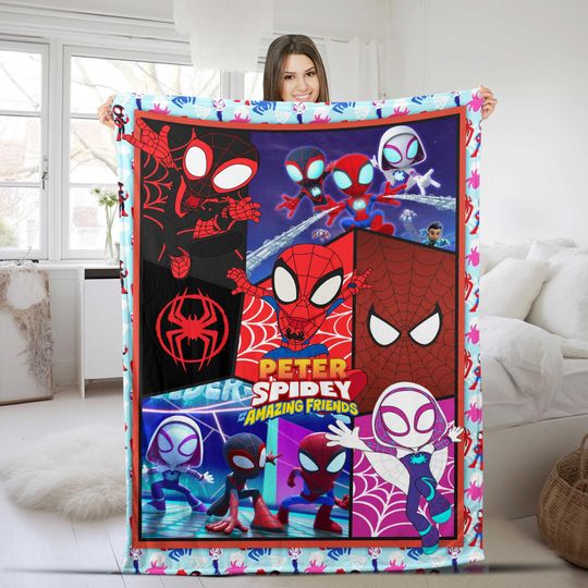 Personalized Spidey And Amazing Friends Fleece Blanket/Spider Man Blanket/Spiderman Ghost Spider Throw Blanket For Bed Couch Sofa