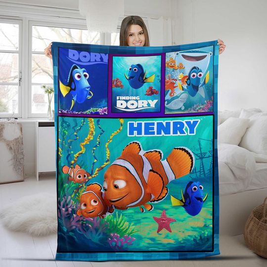 Personalized Disney Pixar Finding Nemo Blanket,Custom Name Finding Dory Baby,Baby Birthday Gift,WDW Disneyland Just Keep Swimming
