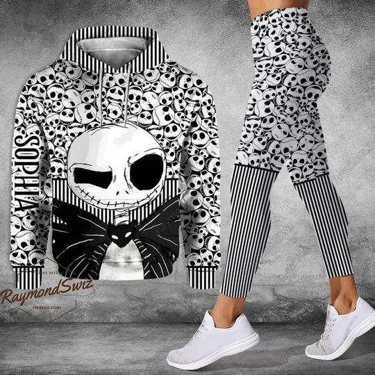 Halloween Jack Skellington Hoodie/Leggings, Personalized Nightmare Hoodie, Halloween Movie Hoodie, Jack And Sally, Yoga Pants Women