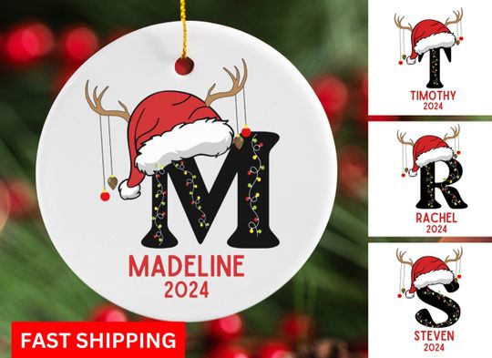 Letter Name Ornament Personalized Family Christmas Ornament, Monogram Alphabet Ornament, Custom Initial Ornament Family Keepsake Xmas Gift