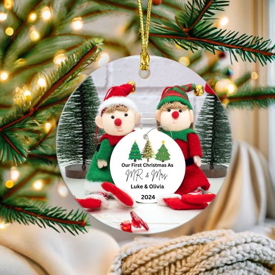 Christmas Our First Married Ornament, Mr. and Mrs. Ornament, Named  Family Couple Ornament, Newlywed Christmas, Custom First Xmas Ornament