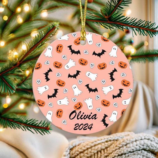 Discover Custom Halloween Pumpkin Ornament with Name, Travel Custom Halloween Ornament, Retro Ornament Gift for Halloween, Halloween Pumpkin Ornament