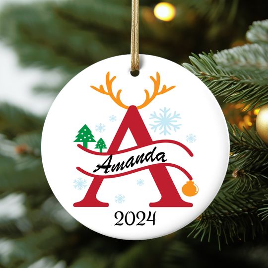 Personalized Ornament Name, Family Christmas 2024 Ornament, Monogram Alphabet Ornament,  Family Christmas gifts, Custom Initial Ornament
