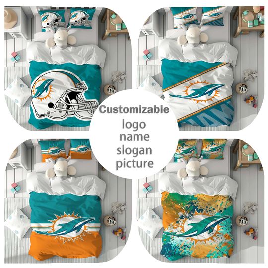 Gift Custom Name Miami Dolphins Duvet Cover Set Children Room Quilt cover Bedding Set Pillowcase Home Decor Comfortable Gift for Friends.