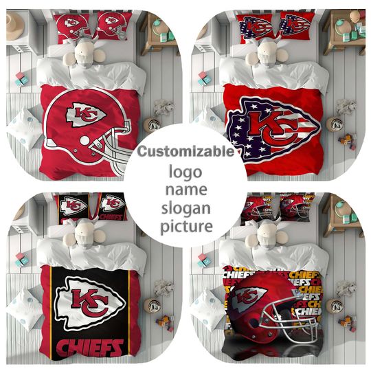 Custom Name Kansas City Chiefs Duvet Cover Set Children Room Quilt cover Bedding Set Pillowcase Home Decor Comfortable Gift for Friends.