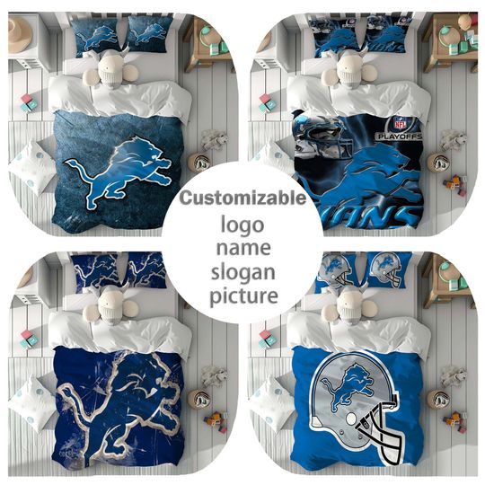 Custom Name Duvet Cover Set Detroit Lions Boy Room Quilt cover Bedding Set Pillowcase Home Decor Comfortable Gift for Friends.