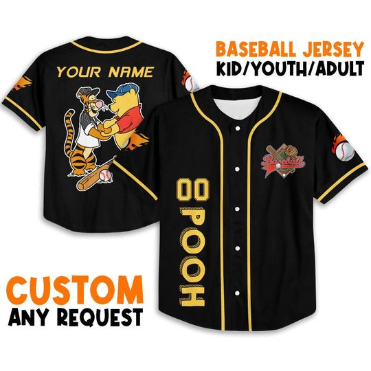 Discover Personalize Baseball Pooh vs Tiger Jersey, Custom Kid Youth Adult Baseball Jersey, Disney Birthday Gift