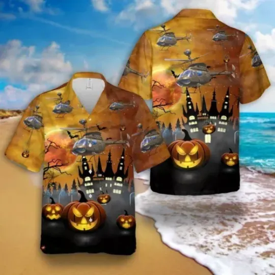 Discover US Army OH-58 Kiowa Halloween Hawaiian Shirt