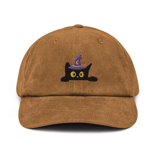 Discover Halloween Witch Cat Embroidered Corduroy Hat