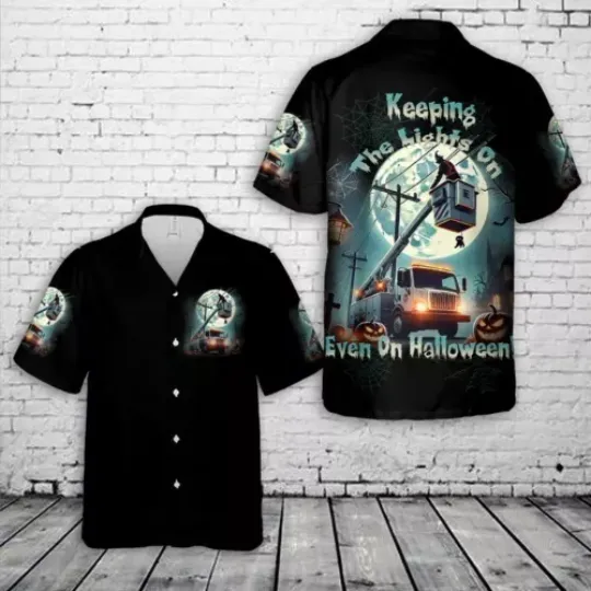 Lineman Bucket Truck Halloween Hawaiian Shirt