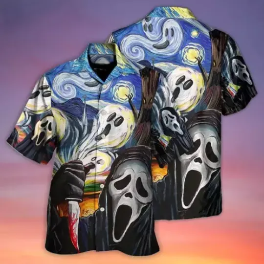 Halloween Ghost Scream Starry Night Funny Boo Art Style Hawaiian Shirt