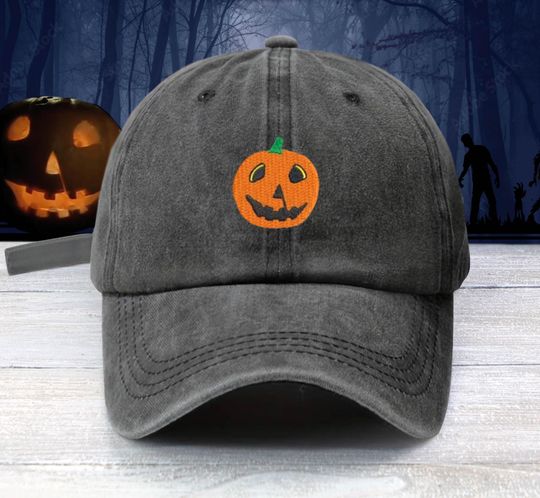 Discover Halloween Pumpkin Embroidered Baseball Cap Adjustable Buckle